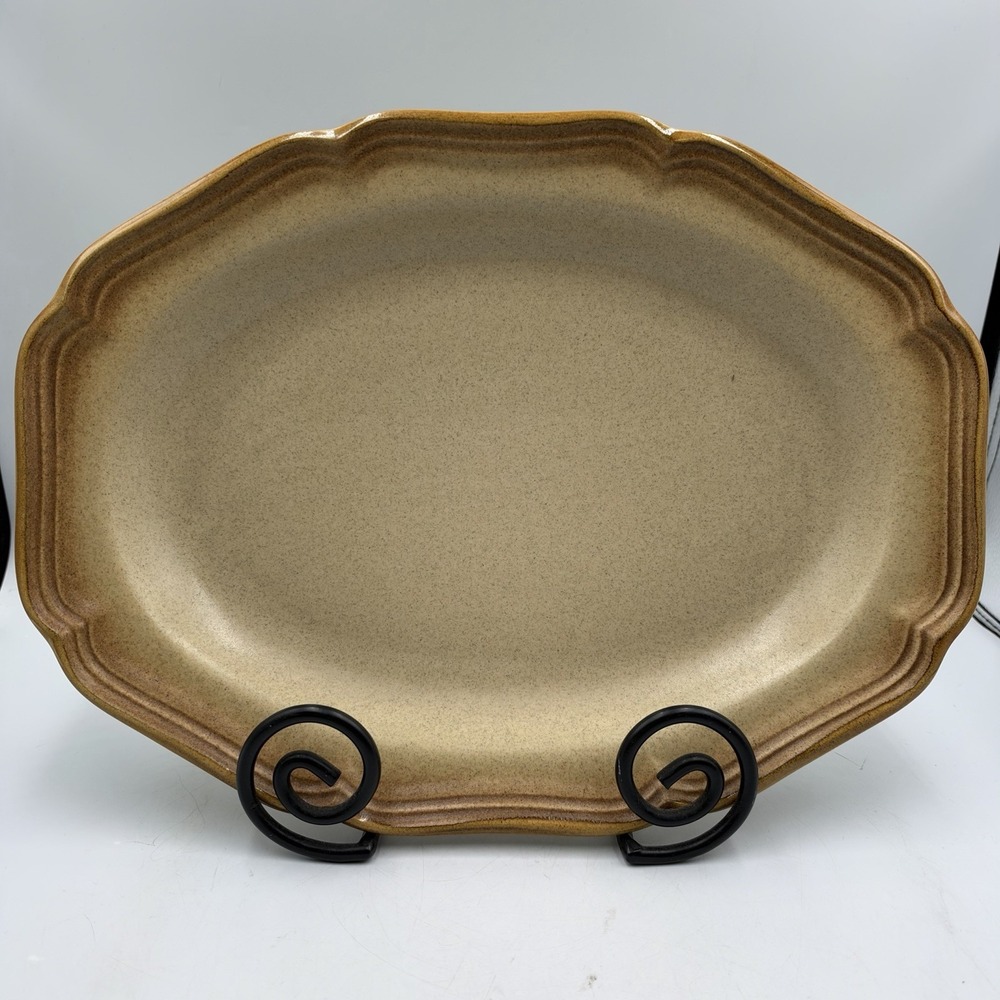 Mikasa Serving Platter 14" Tan Excellent Whole Wheat E8000 Stoneware Japan